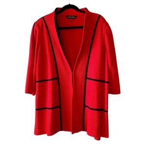 Ming Wang Red Open Front Sweater